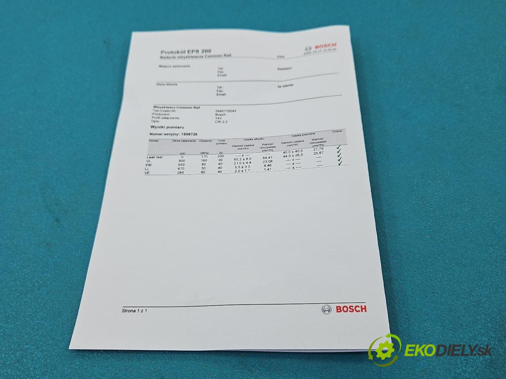 Alfa romeo 159 1.9 jtd 150 hp manual 110 kW 1910 cm3 5- vstřikovač 0445110243 (Vstřikovač paliva)