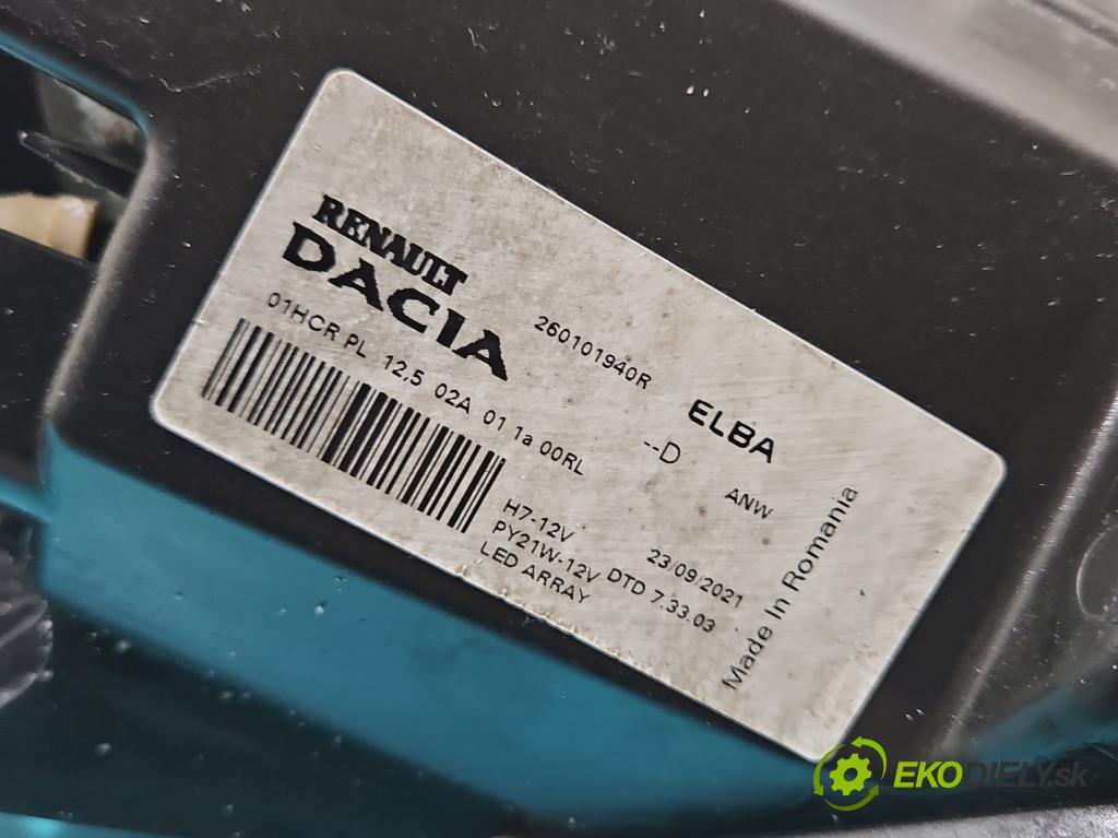 Dacia Sandero III 2020- 1.0 SCe: 480) 91 KM manual 67 kW 999 cm3 5- Reflektor: pravý 260101940R (Svetlo predné pravé)