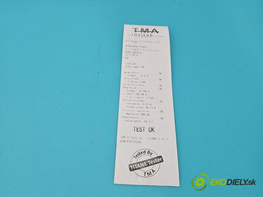 Alfa romeo 159 1.9 jtd 150 HP manual 110 kW 1910 cm3 5- Alternator  (Alternátor)