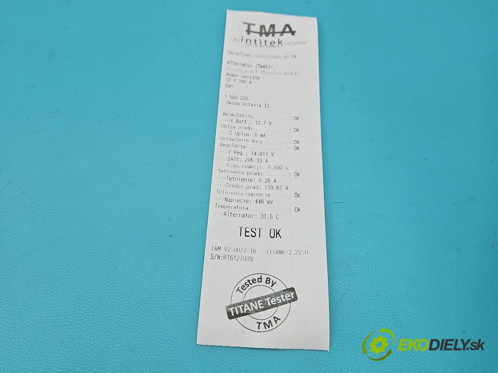 Skoda Octavia II 2004-2013 1.9 tdi 105 HP manual 77 kW 1896 cm3 5- Alternator 03L903023F (Alternátor)