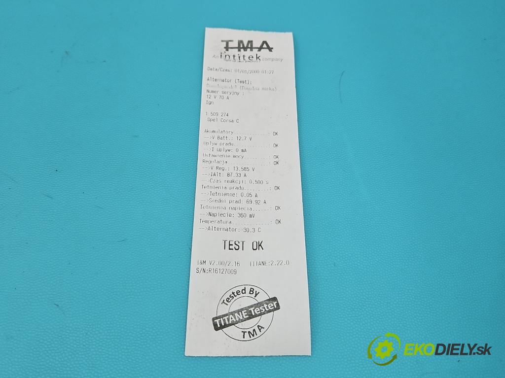 Opel Corsa C 2000-2006 1.0 12v 58 HP manual 43 kW 973 cm3 5- Alternator 0124225041 (Alternátor)