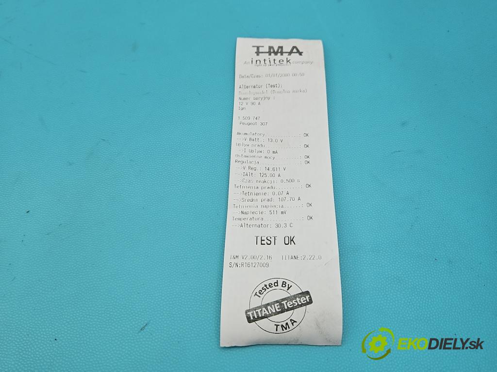 Peugeot 307 1.6 16V 109 HP manual 80 kW 1587 cm3 5- Alternator 9642879780 (Alternátor)