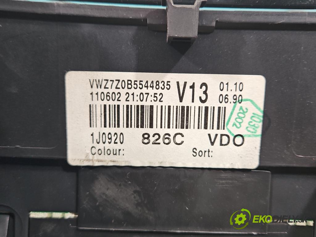 Vw Golf IV 1997-2003 1.9 tdi 131 HP automatic 96 kW 1896 cm3 5- prístrojovka/ budíky 1J0920826C (Prístrojová doska)