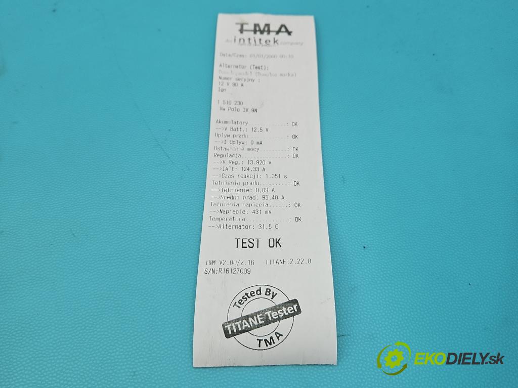 Vw Polo IV 9N 2001-2009 1.2 12V 64 HP manual 47 kW 1198 cm3 5- Alternator 03D903025J (Alternátor)