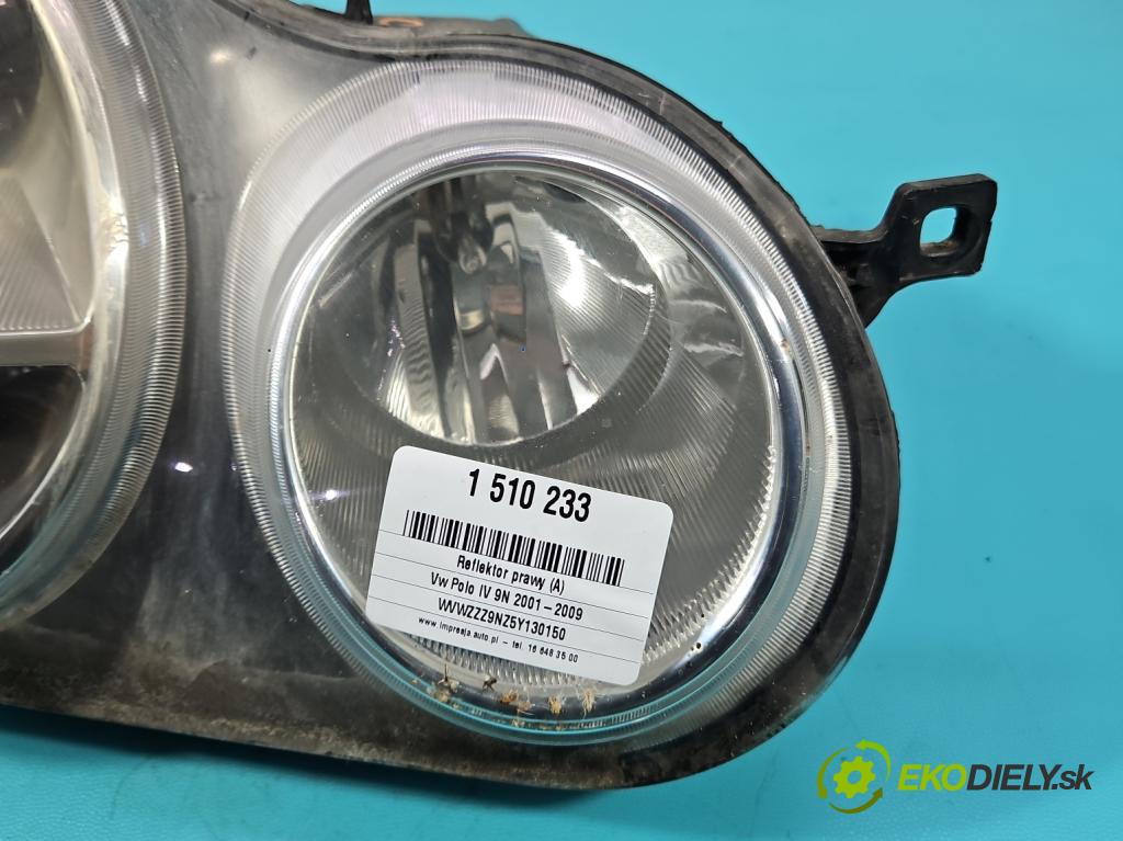 Vw Polo IV 9N 2001-2009 1.2 12V 64 HP manual 47 kW 1198 cm3 5- Reflektor: pravý  (Svetlo predné pravé)