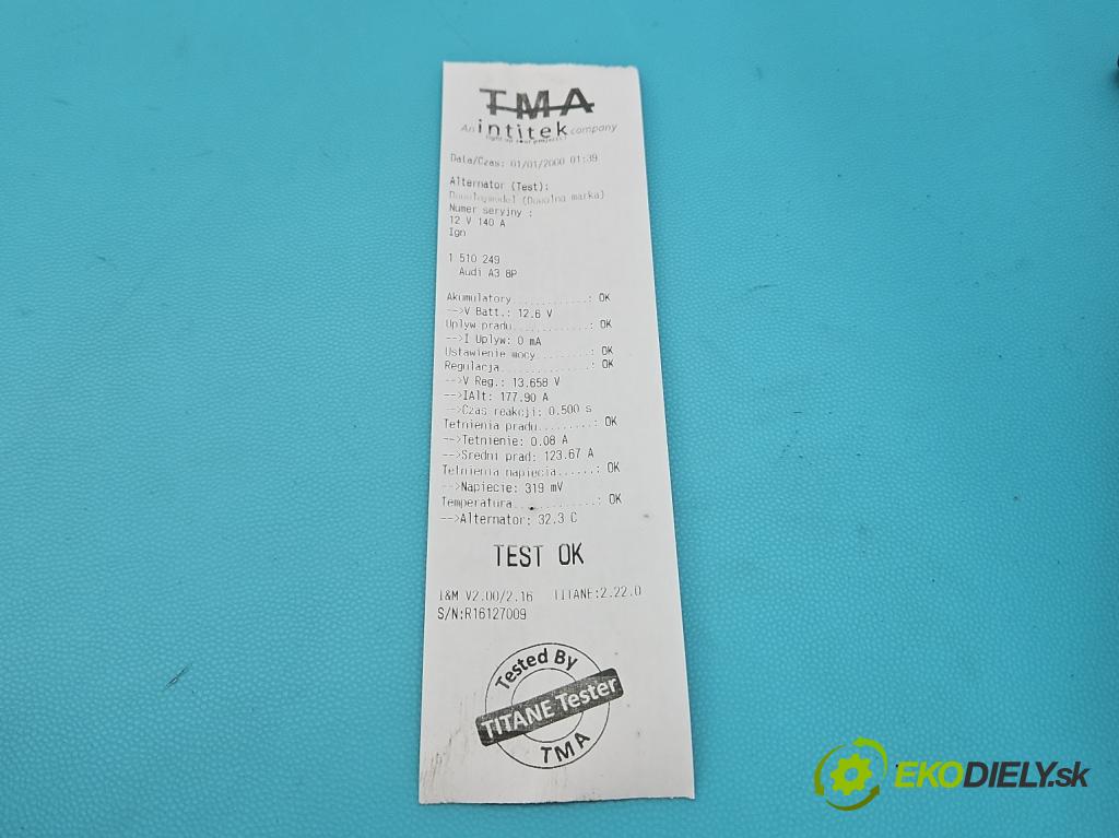 Audi A3 8P 2003-2012 2.0 tdi 140 HP manual 103 kW 1968 cm3 3- Alternator 06F903023F (Alternátor)