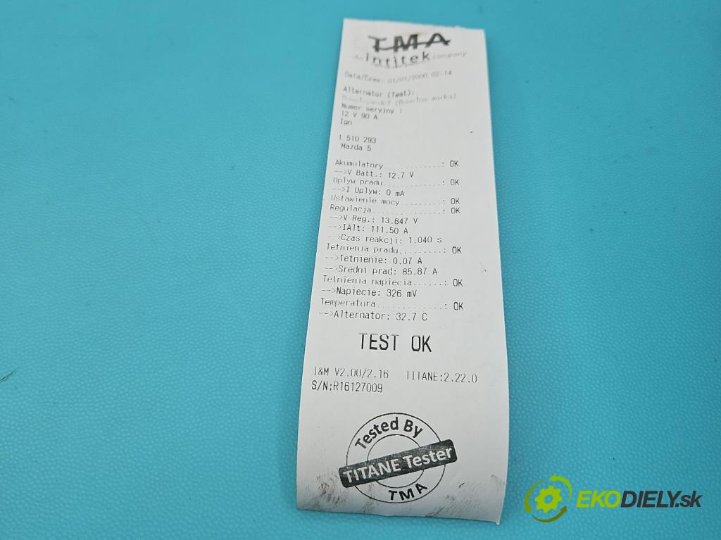 Mazda 5  2005-2010 2.0 citd 110 HP manual 81 kW 1998 cm3 5- Alternator A3TB6581 (Alternátor)