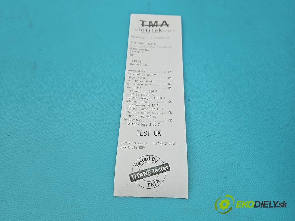 Hyundai I30 I 2007-2012 1.4 16V 109 HP manual 80,2 kW 1396 cm3 5- Alternator 37300-2B101 (Alternátor)