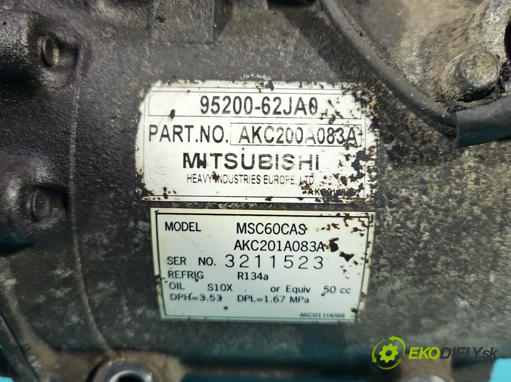 Suzuki Swift Mk6 2005-2010 1.3 16V (M13A) 92 HP manual 68 kW 1328 cm3 5- Kompresor: klimatizácie 95200-62JA0 (Kompresor klimatizácie)