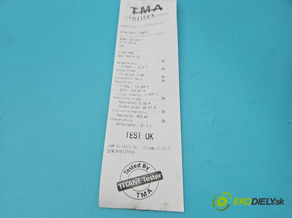 Opel Astra II 1998-2009 1.4 16V 90 HP manual 66 kW 1389 cm3 5- Alternator 90561971 (Alternátor)