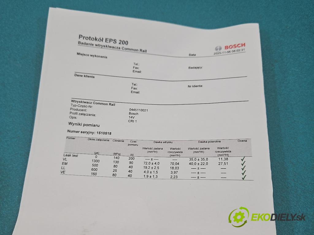 Renault Laguna II 2001-2007 1.9 dci 120 HP manual 88 kW 1870 cm3 5- vstrek 0445110021 (Vstrekovač paliva)
