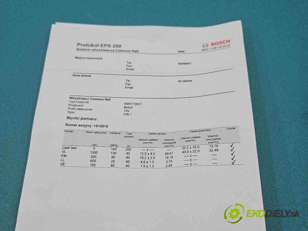 Renault Laguna II 2001-2007 1.9 dci 120 HP manual 88 kW 1870 cm3 5- vstrek 0445110021 (Vstrekovač paliva)