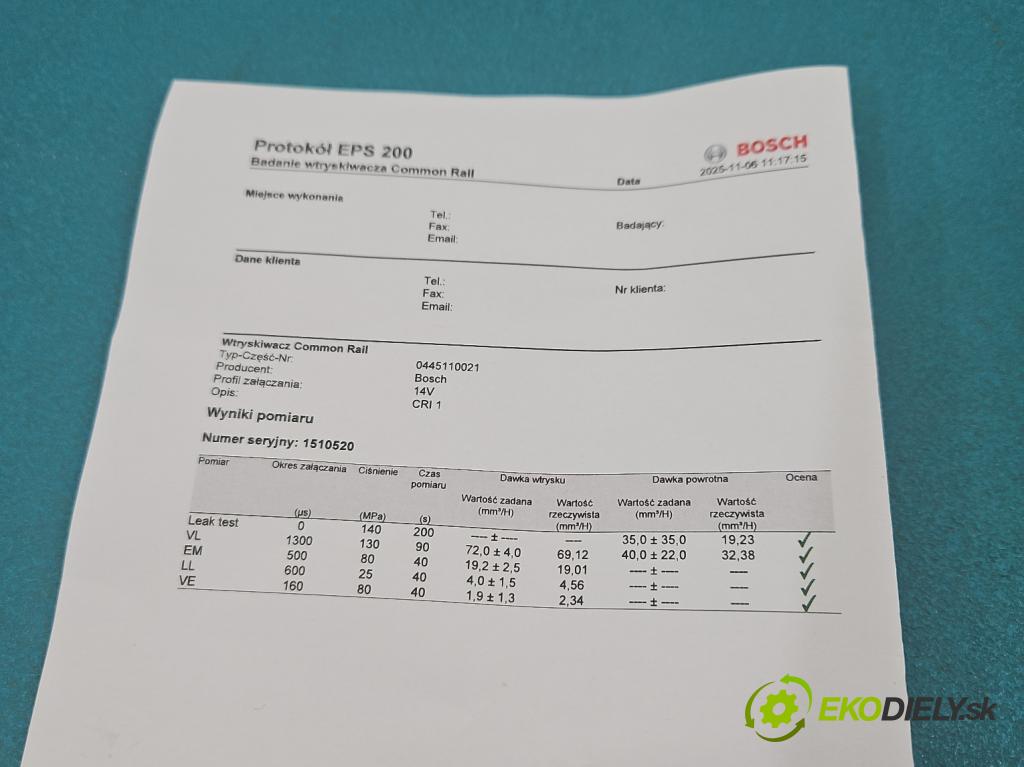 Renault Laguna II 2001-2007 1.9 dci 120 HP manual 88 kW 1870 cm3 5- vstrek 0445110021 (Vstrekovač paliva)
