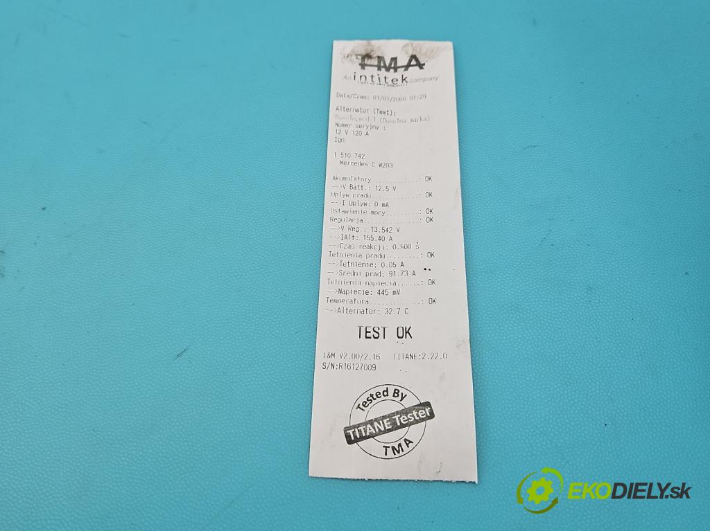 Mercedes C W203 2000-2007 2.0 kompressor 163 HP manual 120 kW 1998 cm3 3- Alternator 0124515046 (Alternátor)
