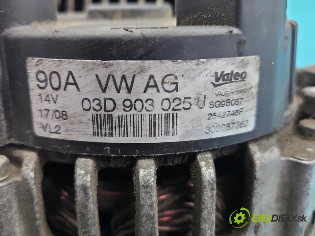 Skoda Fabia II 2007-2014 1.2 12V 69KM manual 51 kW 1198 cm3 5- Alternator 03D903025J (Alternátor)