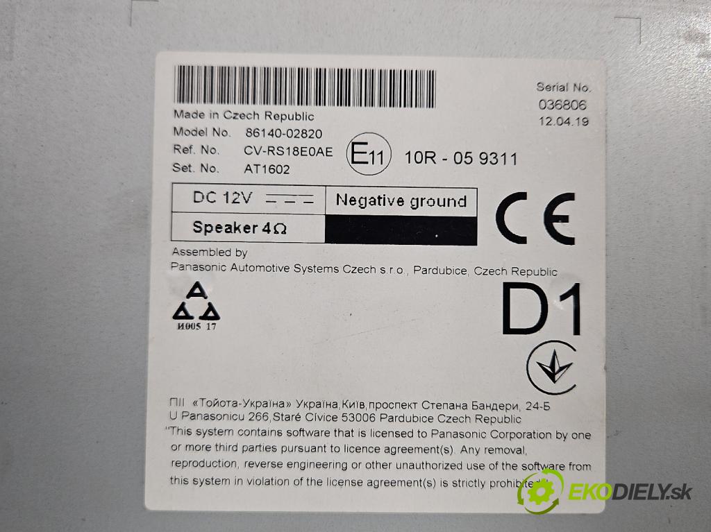 Toyota Corolla E21 2019- 1.8 16V 98 HP automatic 72 kW 1798 cm3 4- Radio originál 86140-02820