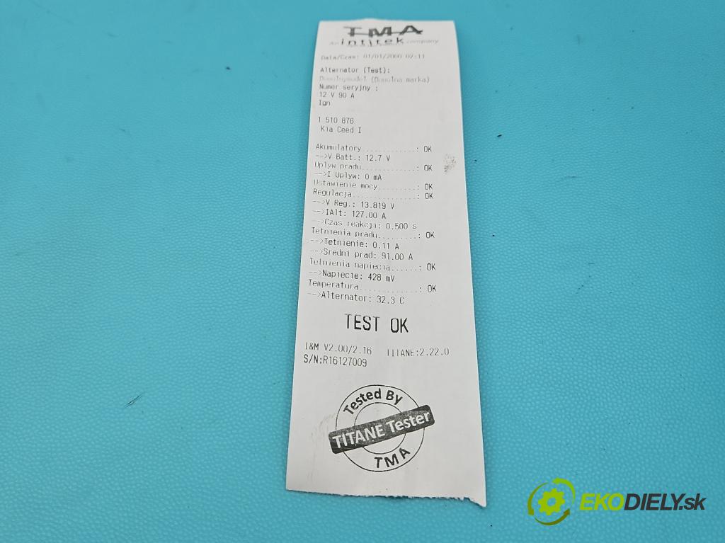 Kia Ceed I 2006-2012 1.4 16V 109 HP manual 80 kW 1396 cm3 5- Alternator 37300-2B101 (Alternátor)