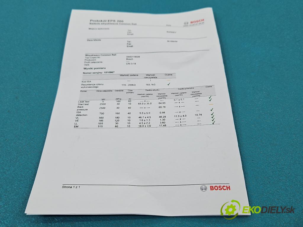 Mercedes CLS II C218 2010-2018 3.0 cdi (642853) 265KM automatic 195 kW 2987 cm3 4- vstrek 0445116026 (Vstrekovač paliva)