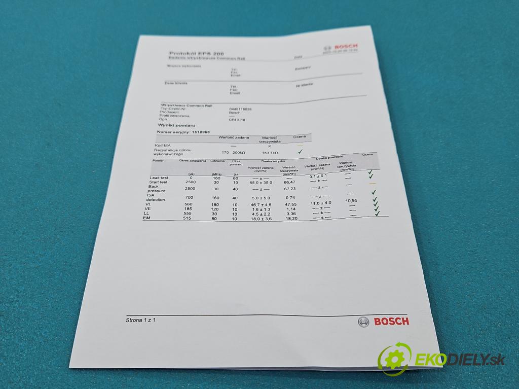 Mercedes CLS II C218 2010-2018 3.0 cdi (642853) 265KM automatic 195 kW 2987 cm3 4- vstrek 0445116026 (Vstrekovač paliva)