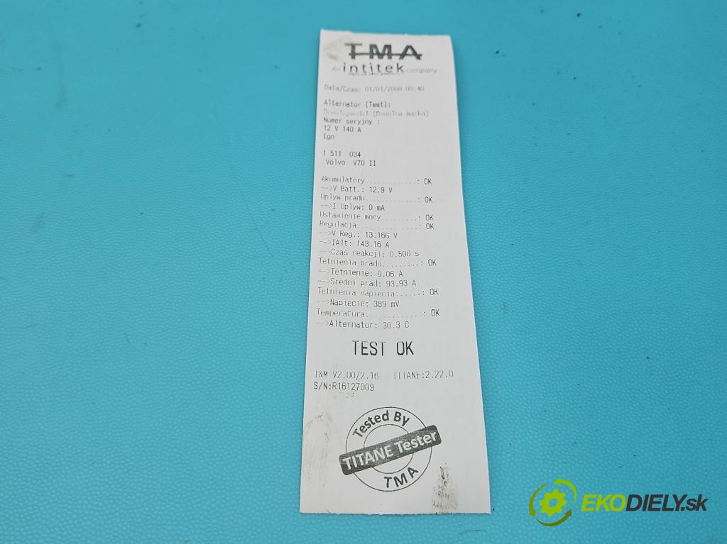 Volvo V70 II 1999-2007 2.4 D5 163 HP automatic 120 kW 2401 cm3 5- Alternator 30658085 (Alternátor)