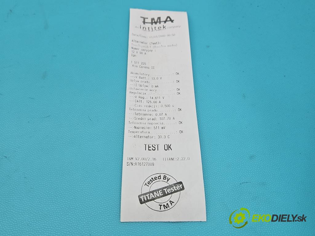 Kia Carens II 2002-2006 1.8 16V 126 HP manual 93 kW 1793 cm3 5- Alternator AB190110 (Alternátor)