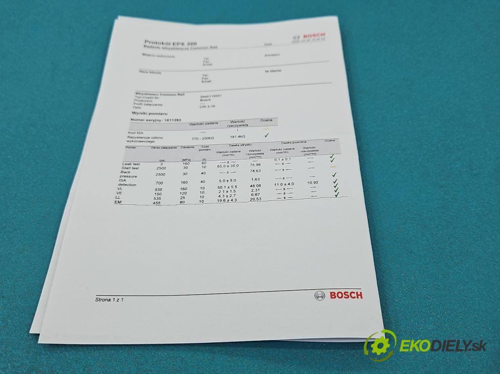 Audi A8 D3 2002-2009 3.0 tdi 232KM automatic 171 kW 2967 cm3 4- vstrek 0445115037 (Vstrekovač paliva)