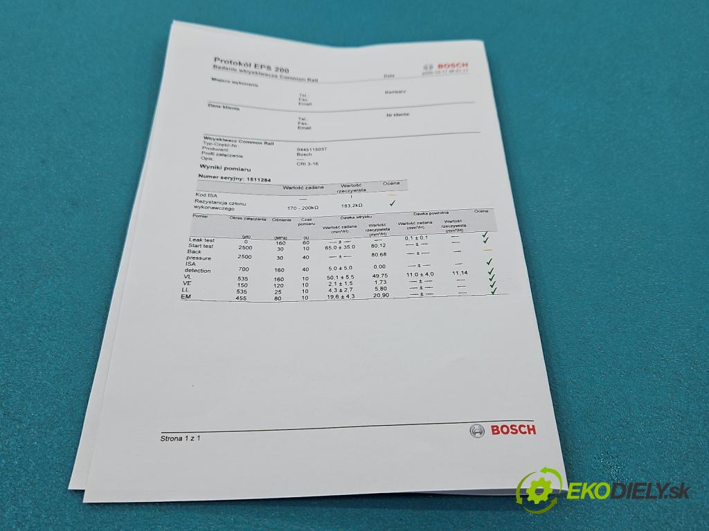 Audi A8 D3 2002-2009 3.0 tdi 232KM automatic 171 kW 2967 cm3 4- vstrek 0445115037 (Vstrekovač paliva)