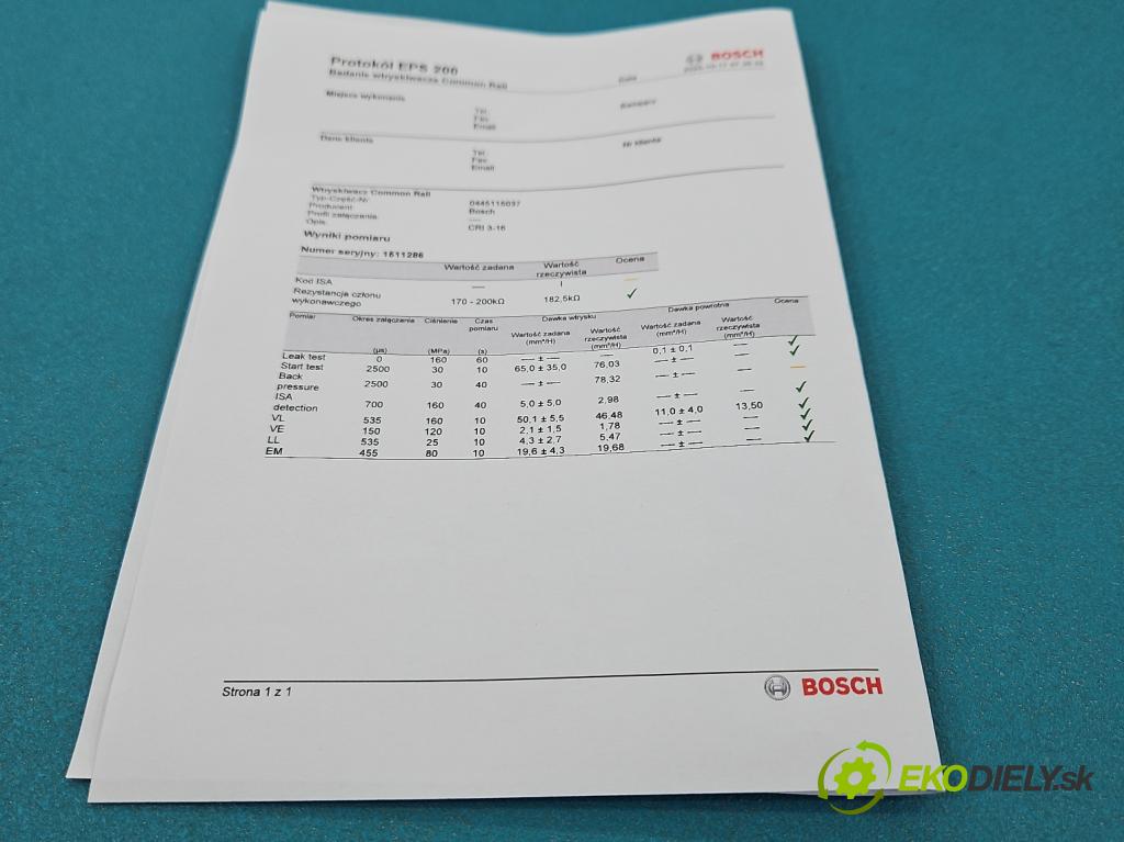 Audi A8 D3 2002-2009 3.0 tdi 232KM automatic 171 kW 2967 cm3 4- vstrek 0445115037 (Vstrekovač paliva)