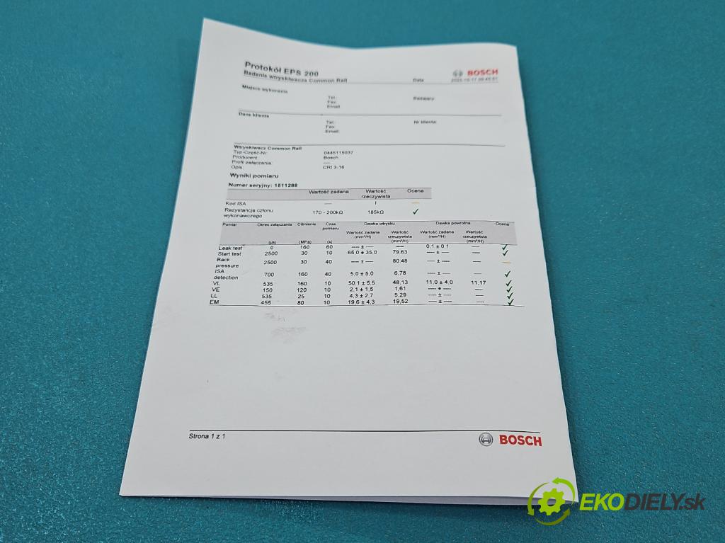 Audi A8 D3 2002-2009 3.0 tdi 232KM automatic 171 kW 2967 cm3 4- vstrek 0445115037 (Vstrekovač paliva)