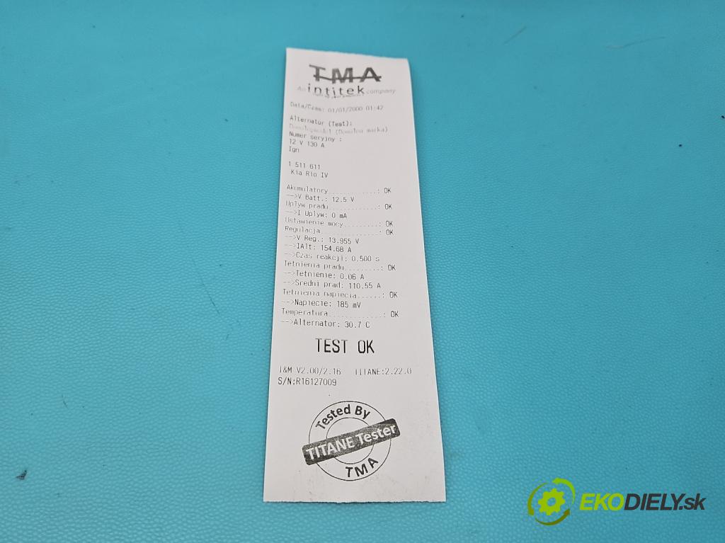 Kia Rio IV 2016-2023 1.2 16V 84KM manual 61,8 kW 1197 cm3 5- Alternator 37300-07500 (Alternátor)