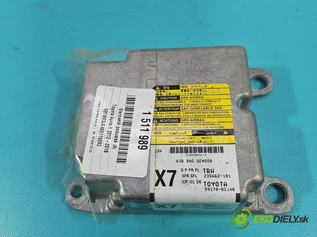 Toyota Auris II 2012-2018 1.6 16V 132  HP manual 97 kW 1598 cm3 5- riadiaca jednotka vankúše: 89170-02J40