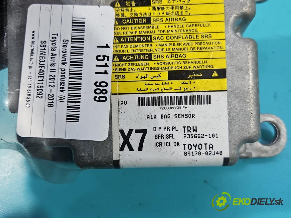 Toyota Auris II 2012-2018 1.6 16V 132  HP manual 97 kW 1598 cm3 5- riadiaca jednotka vankúše: 89170-02J40