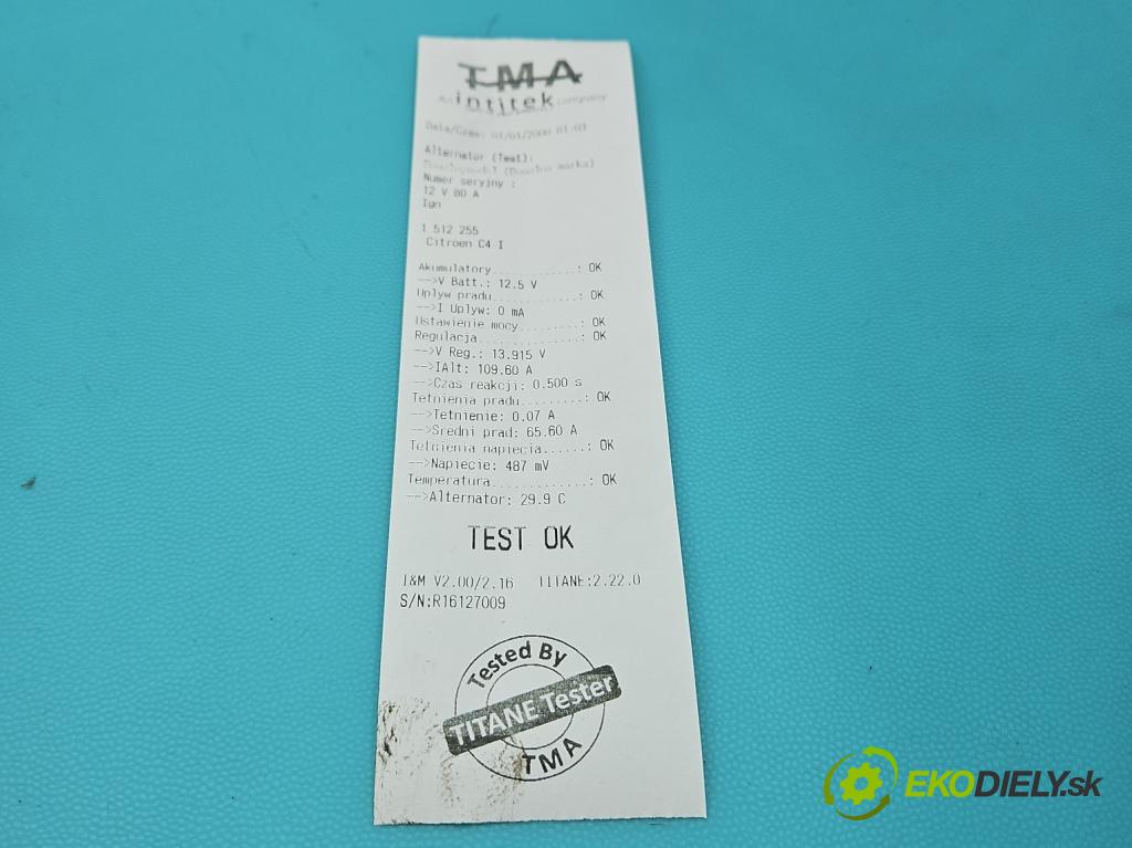 Citroen C4 I 2004-2011 1.6 16v 109 HP manual 80 kW 1587 cm3 5- Alternator 9649611880 (Alternátor)