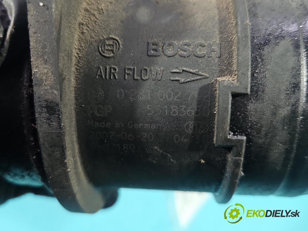 Fiat Bravo II 2007-2014 1.9 jtd 150 HP manual 110 kW 1910 cm3 5- průtokoměr: 0281002792 (Váha vzduchu)