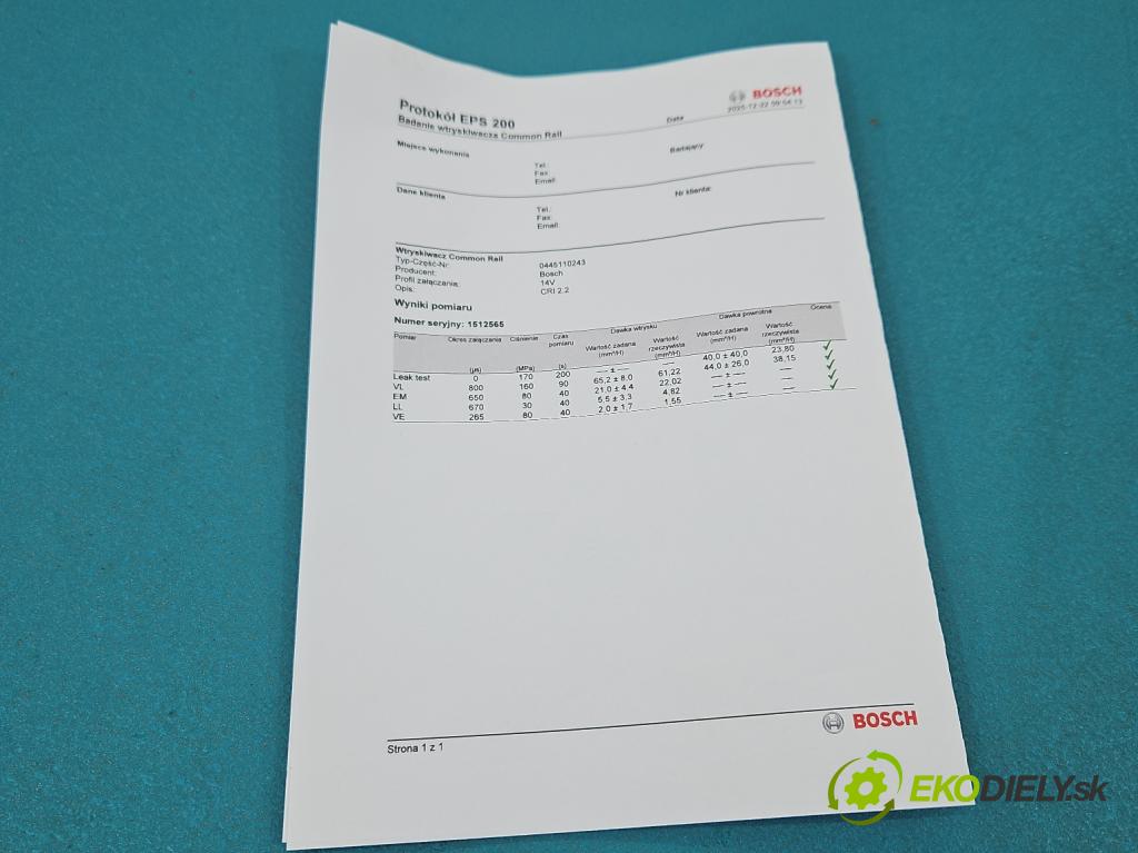 Opel Vectra C 2002-2008 1.9 cdti 150 HP manual 110 kW 1910 cm3 5- vstrek 0445110243 (Vstrekovač paliva)