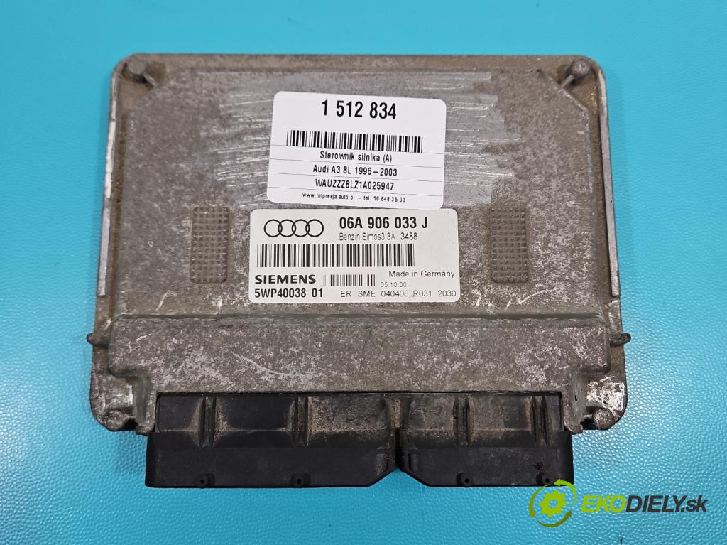 Audi A3 8L 1996-2003 1.6 sr 102 HP manual 75 kW 1595 cm3 3- riadiaca jednotka motora 06A906033J