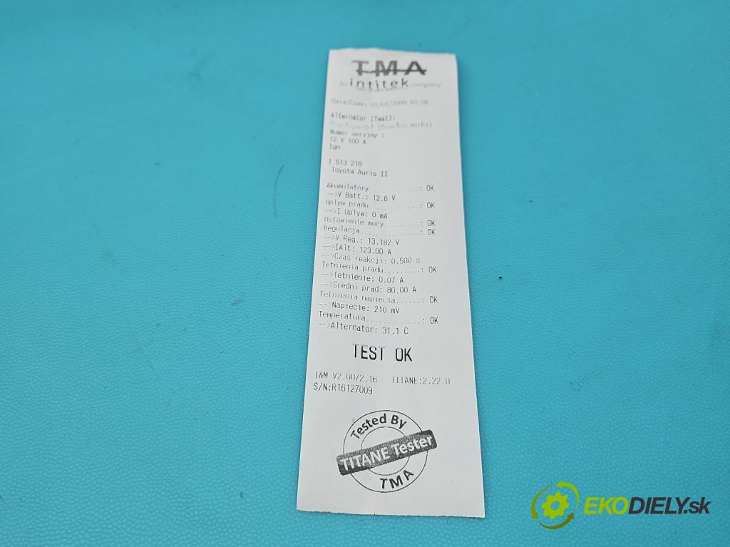 Toyota Auris II 2012-2018 1.6 16V 132  HP manual 97 kW 1598 cm3 5- Alternator 27060-0T360 (Alternátor)
