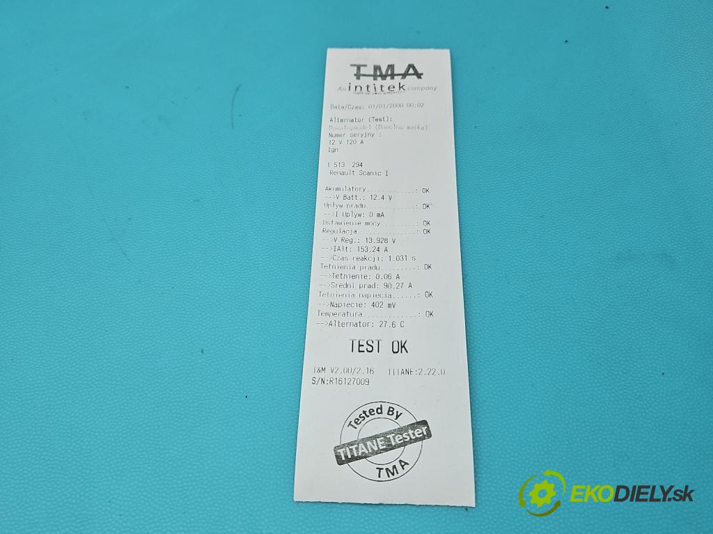 Renault Scenic I 1996-2003 1.9 dci 102 HP manual 75 kW 1870 cm3 5- Alternator 8200054588 (Alternátor)