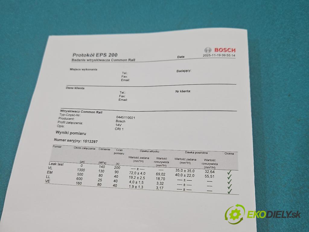 Renault Scenic I 1996-2003 1.9 dci 102 HP manual 75 kW 1870 cm3 5- vstrek 0445110021 (Vstrekovač paliva)