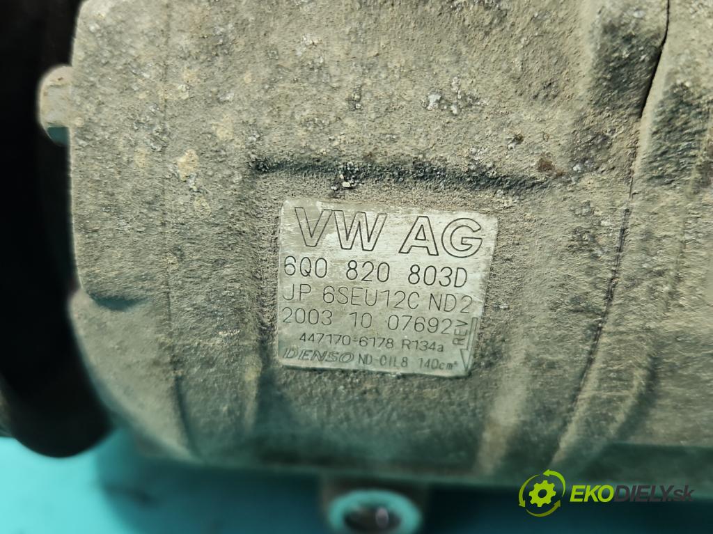 Skoda Fabia I 1999-2007 1.4 16V 75 HP manual 55 kW 1390 cm3 5- Kompresor: klimatizácie 6Q0820803D (Kompresor klimatizácie)