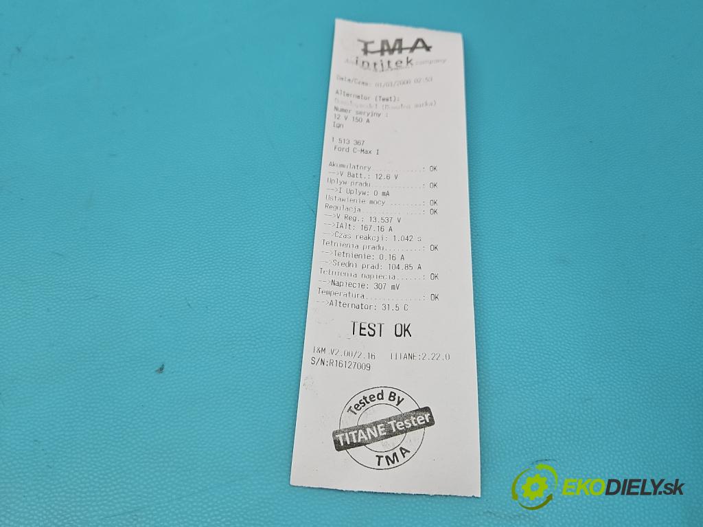 Ford C-Max I 2003-2010 1.6d 109 HP manual 80 kW 1560 cm3 5- Alternator 104210-3521 (Alternátor)
