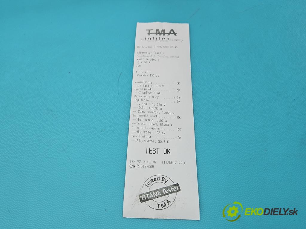 Hyundai I30 II 2012-2016 1.4 16V 100 HP manual 73.2 kW 1396 cm3 5- Alternator 37300-2B700 (Alternátor)
