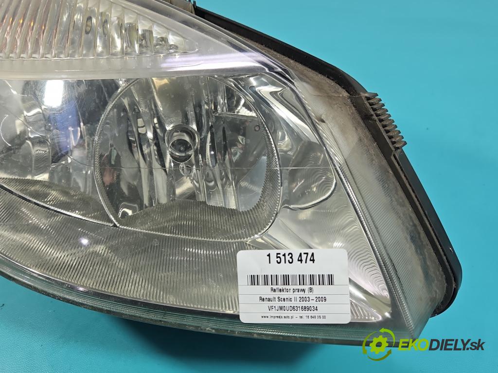 Renault Scenic II 2003-2009 2.0 16V 133 HP manual 98 kW 1998 cm3 5- Reflektor: pravý  (Svetlo predné pravé)