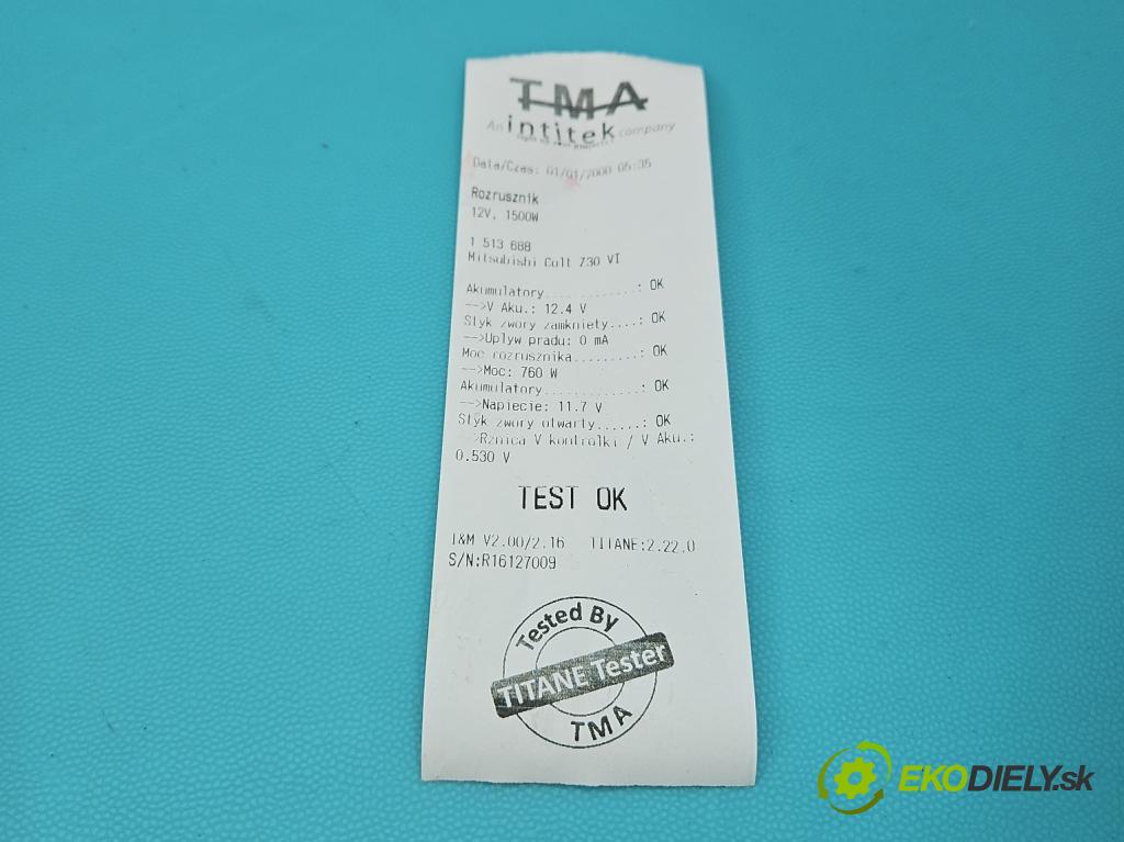 Mitsubishi Colt Z30 VI 2004-2012 1.1 12V 75 hp manual 55 kW 1124 cm3 5- startér: M000T45271ZT (Startér)