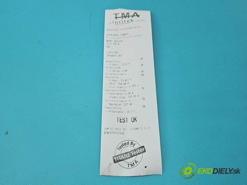 Peugeot 307 1.6 hdi 109 HP manual 80 kW 1560 cm3 5- Alternator 9646321880 (Alternátor)