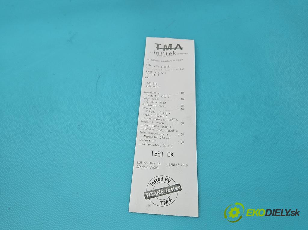 Audi A4 B7 2004-2008 2.0 tdi 140 HP manual 103 kW 1986 cm3 5- Alternator 06F903023J (Alternátor)