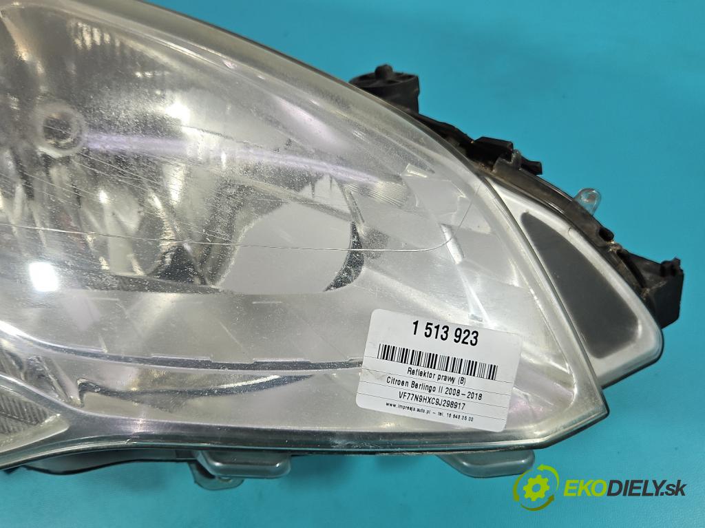 Citroen Berlingo II 2008-2018 1.6 hdi 90 HP manual 66.2 kW 1560 cm3 5- Reflektor: pravý 9682828180 (Svetlo predné pravé)