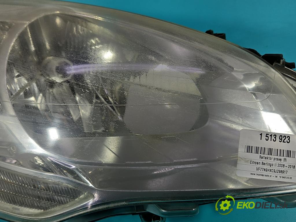 Citroen Berlingo II 2008-2018 1.6 hdi 90 HP manual 66.2 kW 1560 cm3 5- Reflektor: pravý 9682828180 (Svetlo predné pravé)