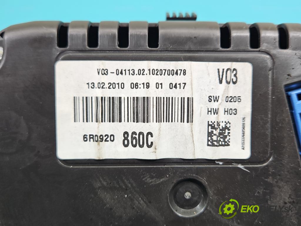 Vw Polo V 6R 2009-2017 1.2b 60 HP manual 44 kW 1198 cm3 5- prístrojovka/ budíky 6R0920860C (Prístrojová doska)