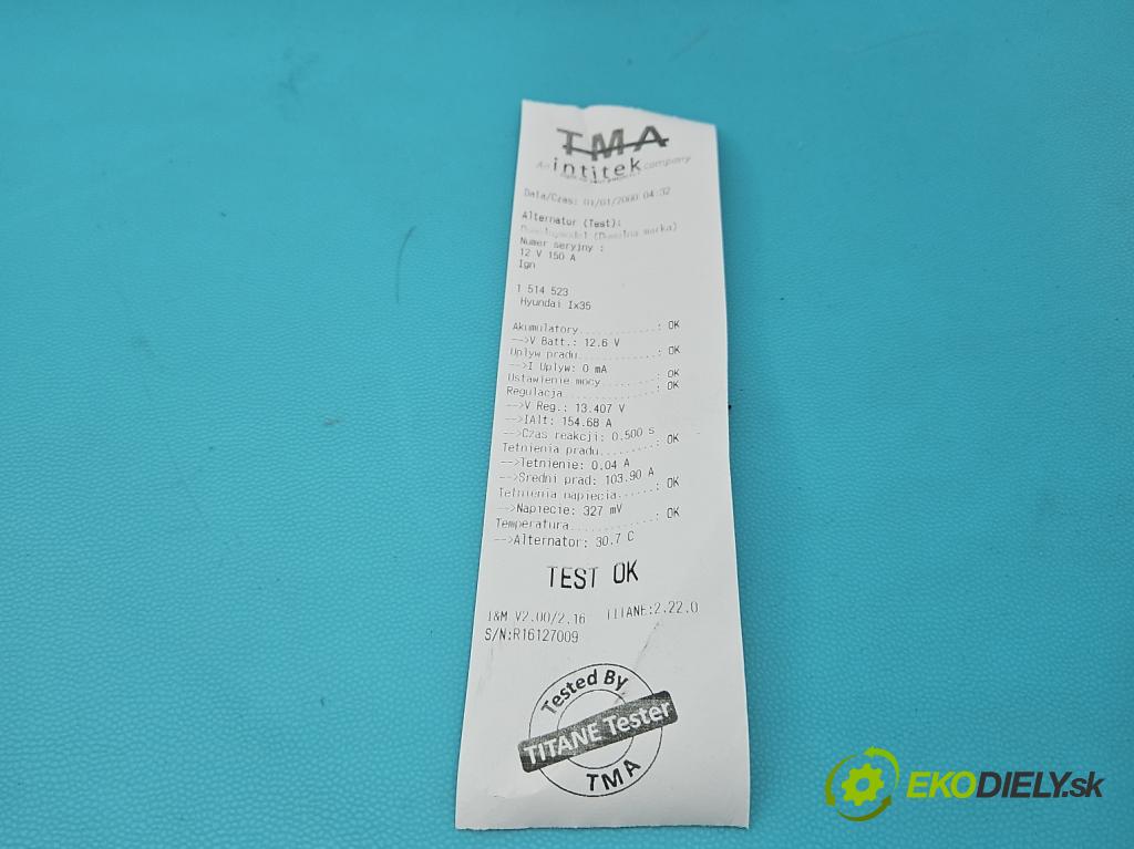 Hyundai Ix35 2.0 crdi 136 HP manual 100 kW 1995 cm3 5- Alternator 37300-2F100 (Alternátor)